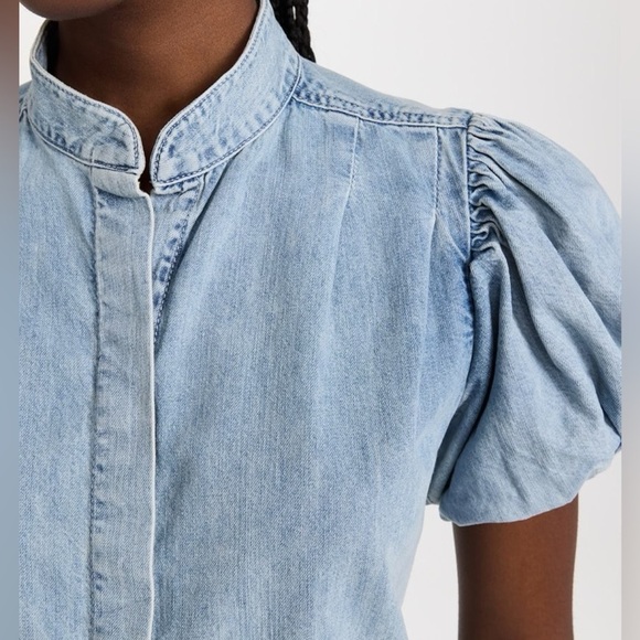 FRAME  Pleated Puff Sleeve Top in Cresthaven - Picture 4 of 11